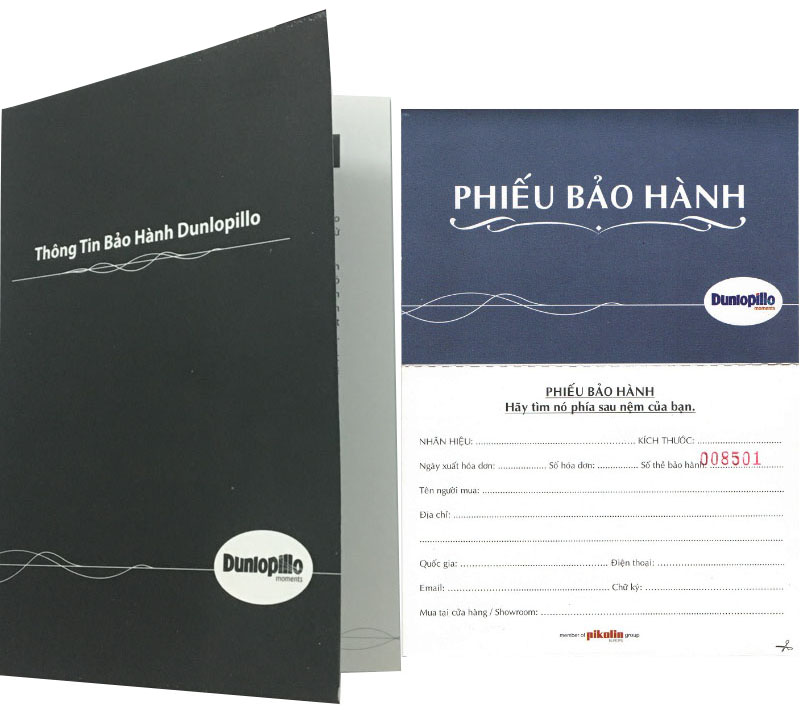 phieu bao hanh cao su Dunlopillo