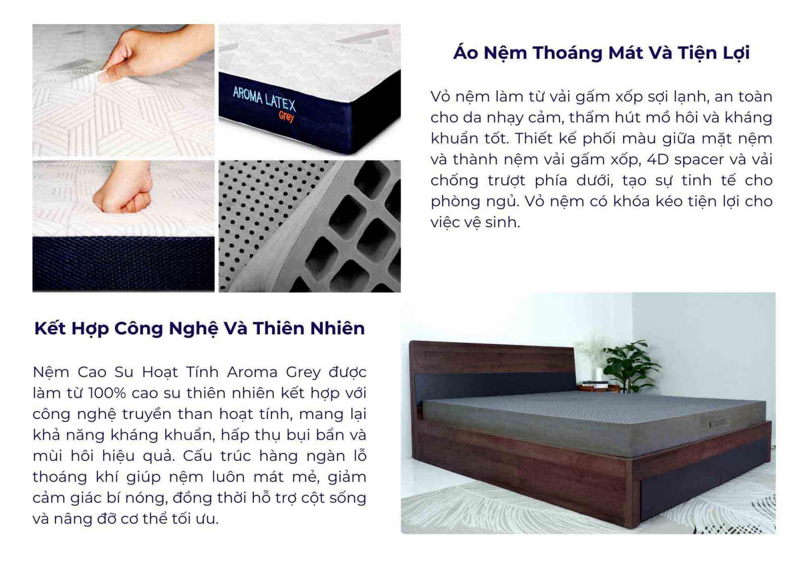 Nệm cao su hoạt tính Aroma Grey