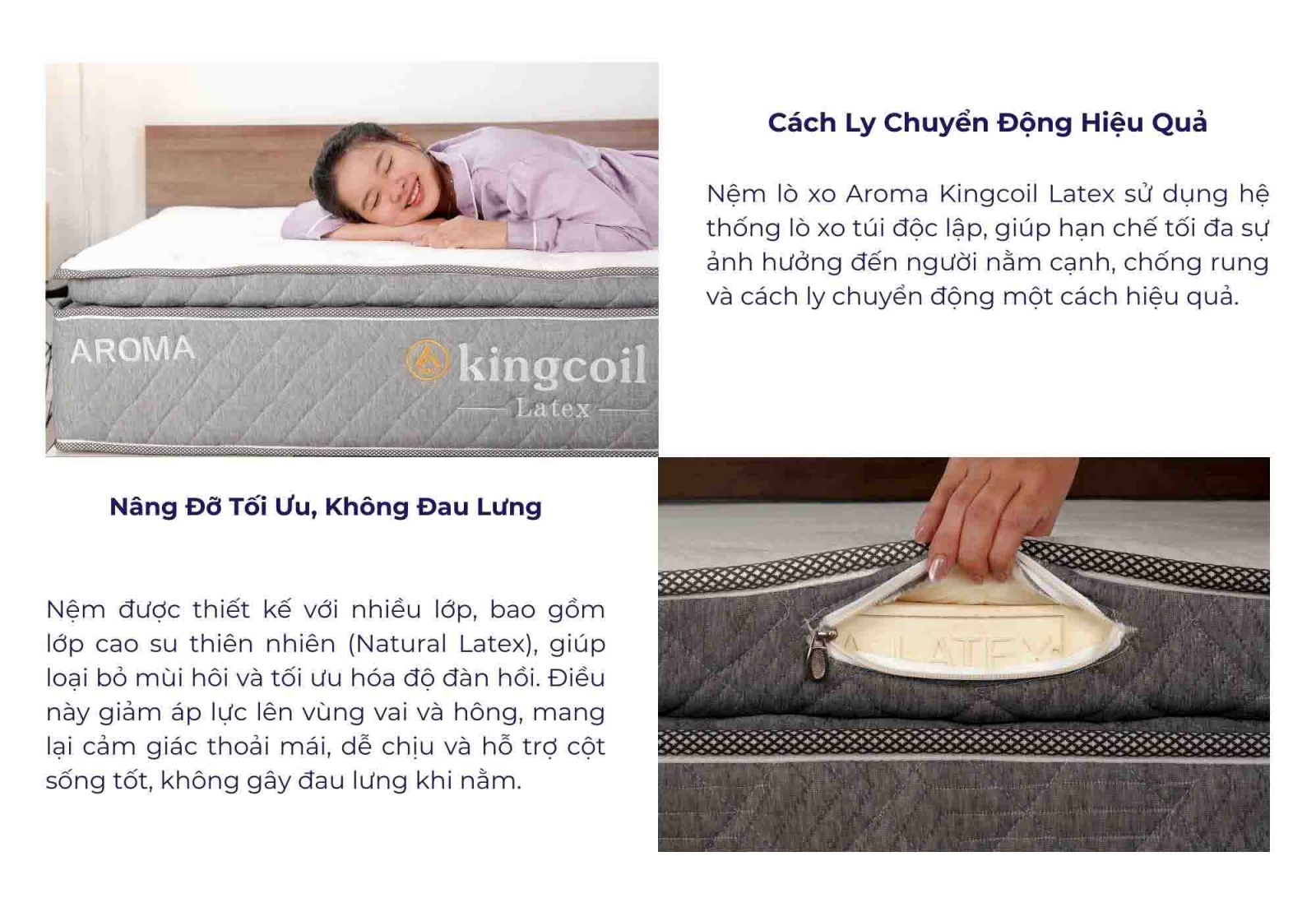 Nệm lò xo cao su Aroma Kingcoil Latex