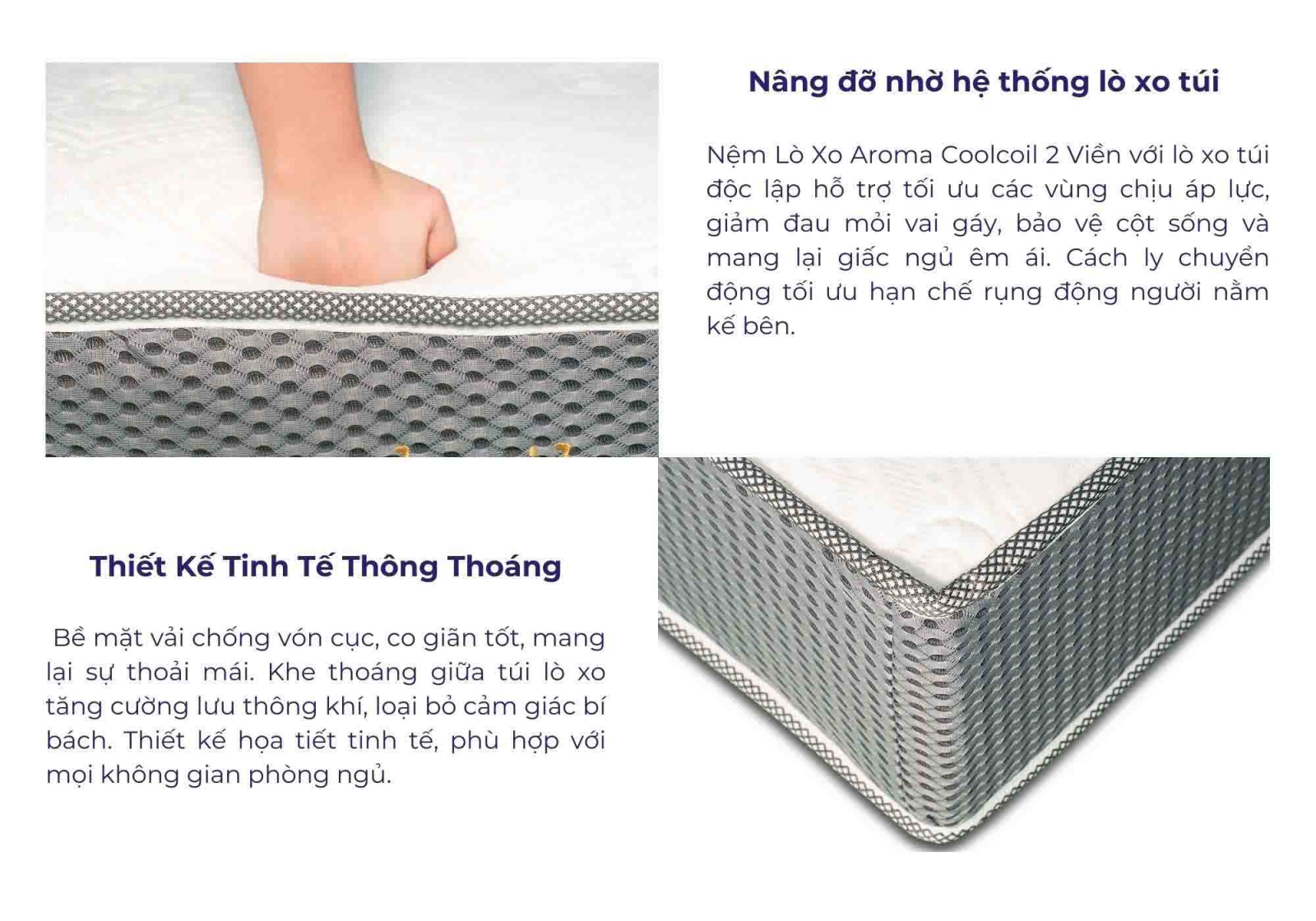 Nệm lò xo túi độc lập Aroma Cool Coil 2 viền